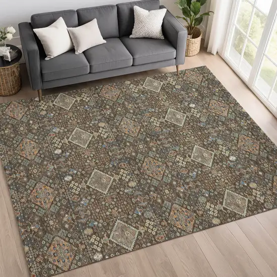 Chocolate And Brown Geometric Washable Indoor Outdoor Area Rug Photo 6