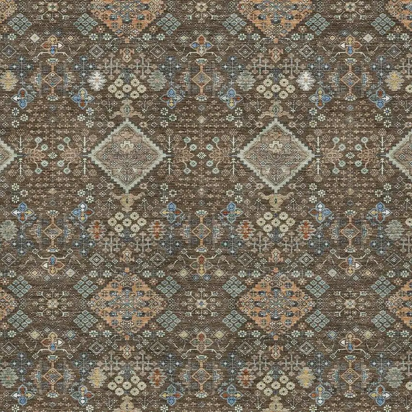 Chocolate And Brown Geometric Washable Indoor Outdoor Area Rug Photo 2