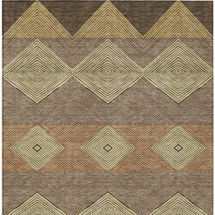 Chocolate And Brown Geometric Washable Indoor Outdoor Area Rug Photo 3