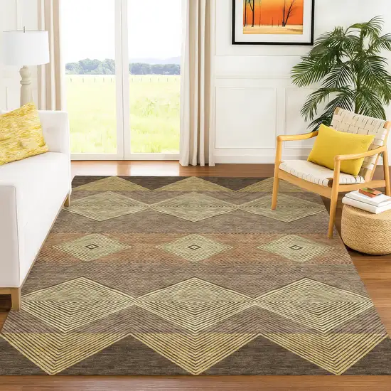 Chocolate And Brown Geometric Washable Indoor Outdoor Area Rug Photo 6