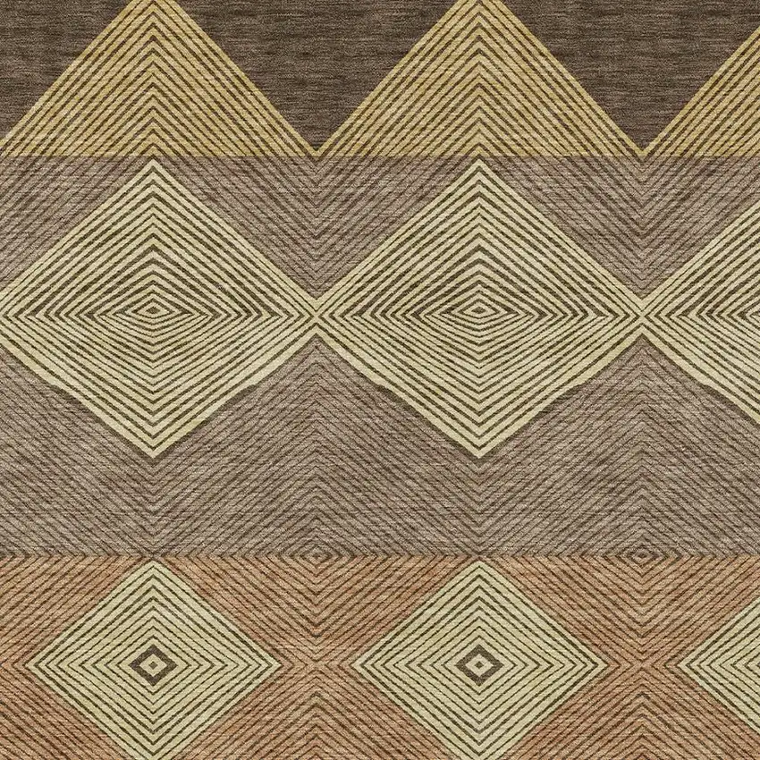 Chocolate And Brown Geometric Washable Indoor Outdoor Area Rug Photo 2