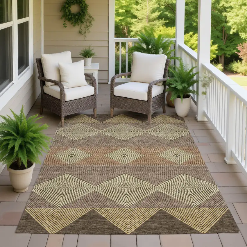Chocolate And Brown Geometric Washable Indoor Outdoor Area Rug Photo 7