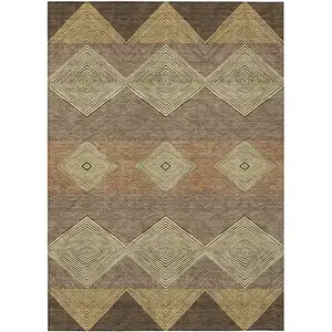 Photo of Chocolate And Brown Geometric Washable Indoor Outdoor Area Rug