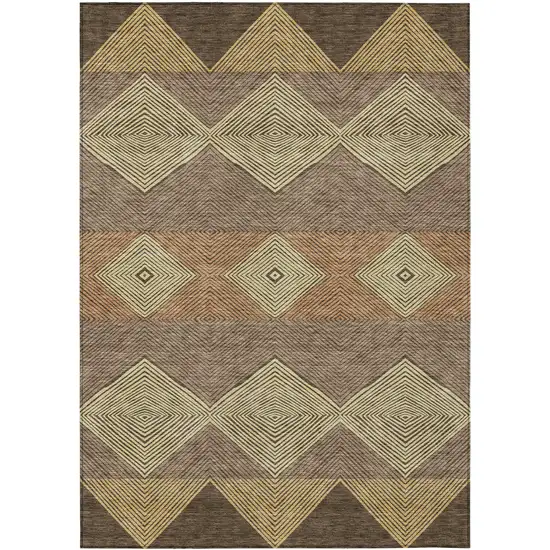 Chocolate And Brown Geometric Washable Indoor Outdoor Area Rug Photo 1