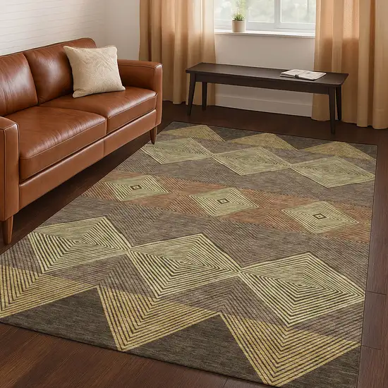 Chocolate And Brown Geometric Washable Indoor Outdoor Area Rug Photo 5