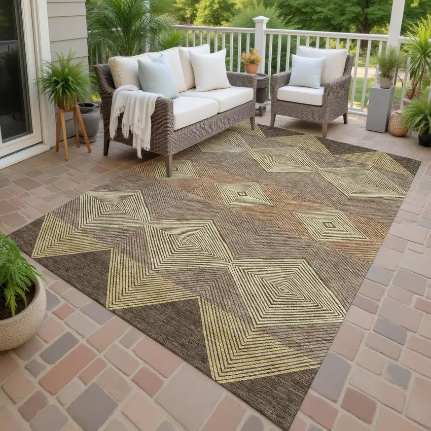 Chocolate And Brown Geometric Washable Indoor Outdoor Area Rug Photo 3