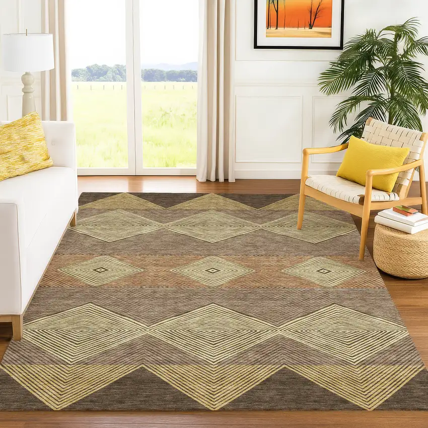 Chocolate And Brown Geometric Washable Indoor Outdoor Area Rug Photo 5