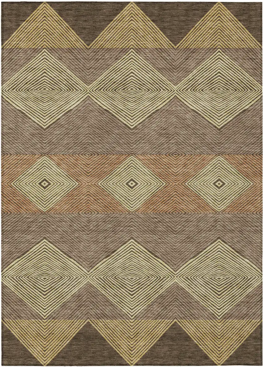 Chocolate And Brown Geometric Washable Indoor Outdoor Area Rug Photo 1