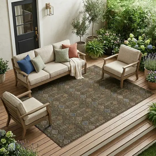 Chocolate And Brown Geometric Washable Indoor Outdoor Area Rug Photo 1