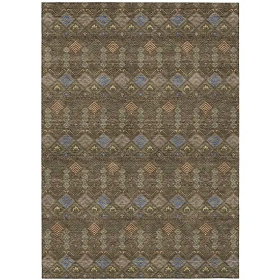 Chocolate And Brown Geometric Washable Indoor Outdoor Area Rug Photo 2