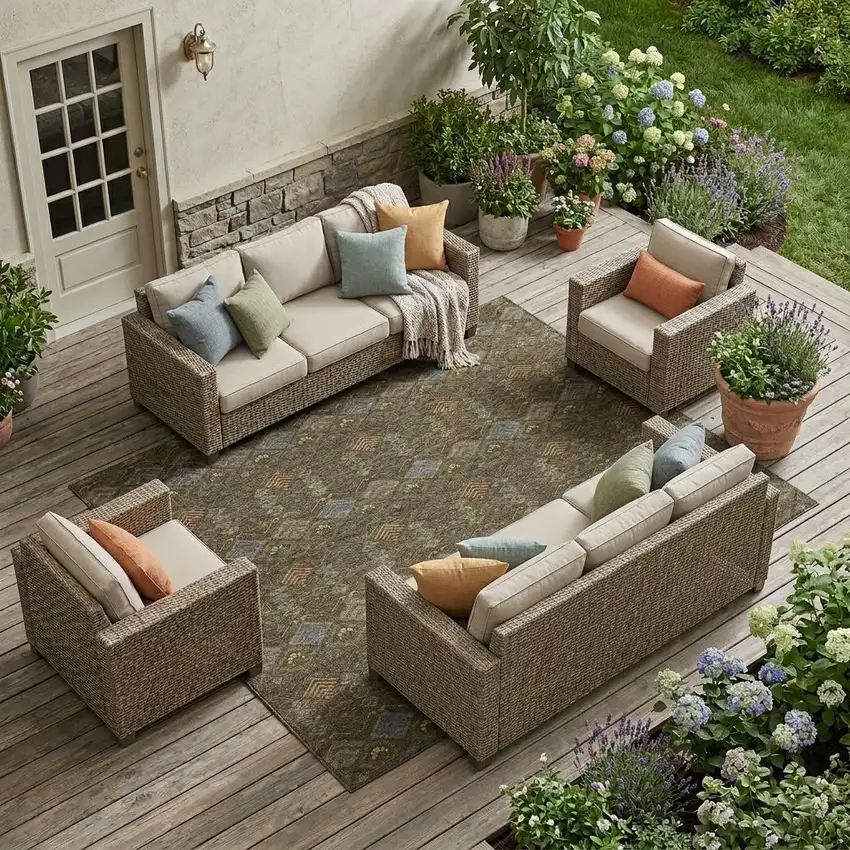 Chocolate And Brown Geometric Washable Indoor Outdoor Area Rug Photo 1