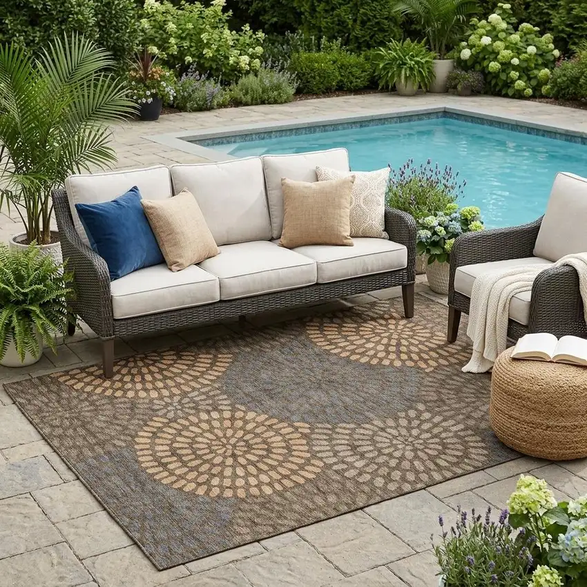 Chocolate And Brown Geometric Washable Indoor Outdoor Area Rug Photo 1