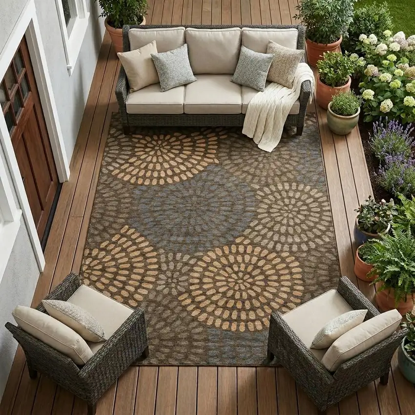 Chocolate And Brown Geometric Washable Indoor Outdoor Area Rug Photo 1