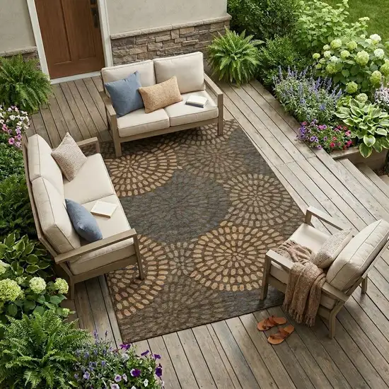 Chocolate And Brown Geometric Washable Indoor Outdoor Area Rug Photo 1