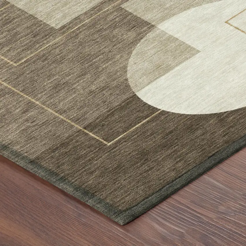 Chocolate And Brown Geometric Washable Indoor Outdoor Area Rug Photo 5