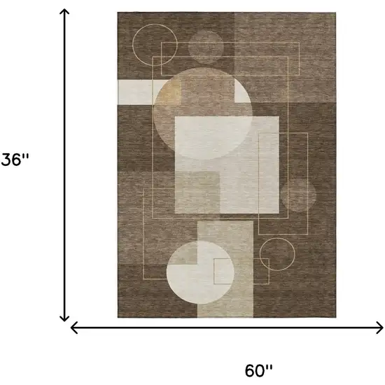 Chocolate And Brown Geometric Washable Indoor Outdoor Area Rug Photo 7