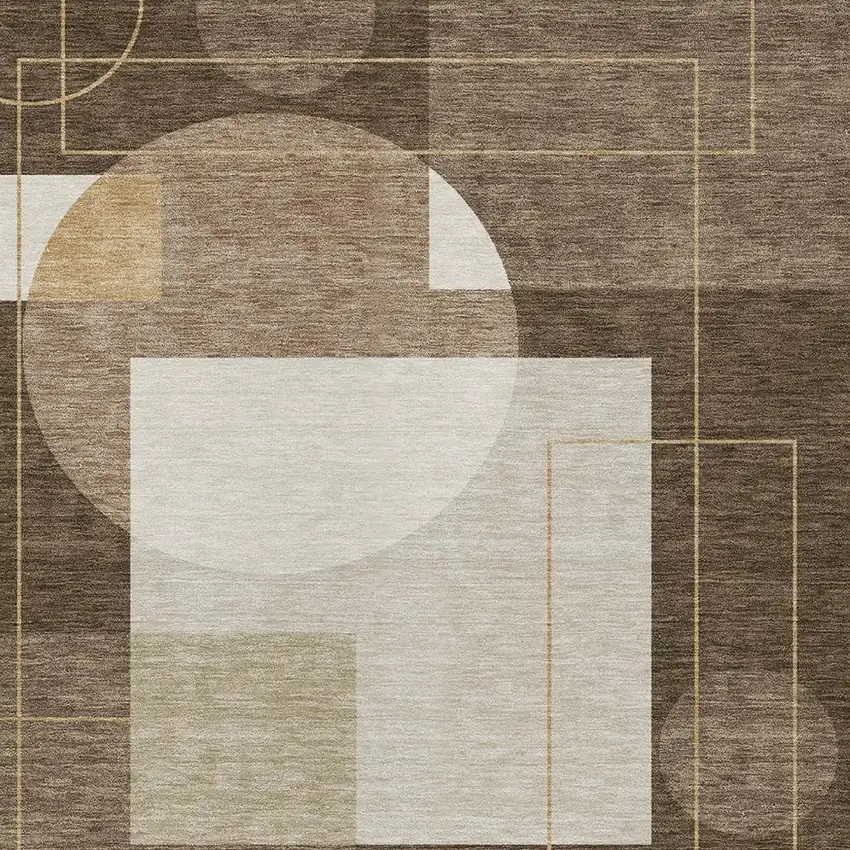Chocolate And Brown Geometric Washable Indoor Outdoor Area Rug Photo 3