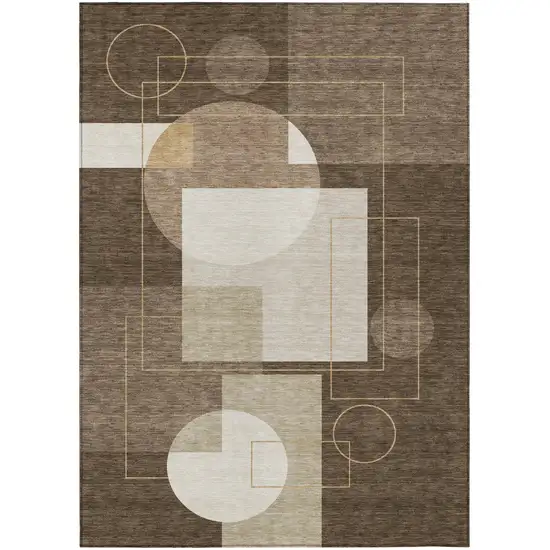 Chocolate And Brown Geometric Washable Indoor Outdoor Area Rug Photo 2