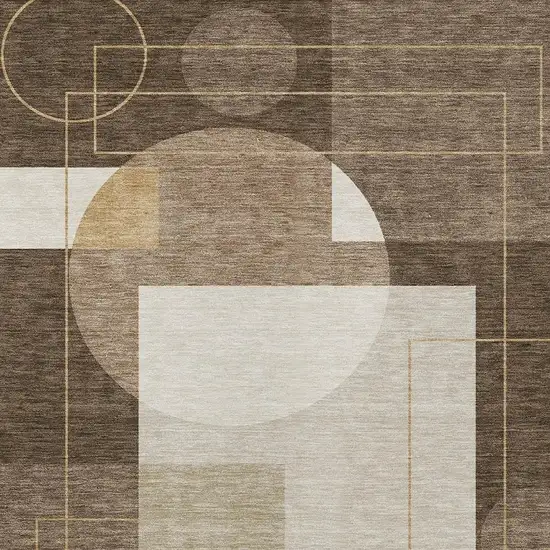 Chocolate And Brown Geometric Washable Indoor Outdoor Area Rug Photo 3