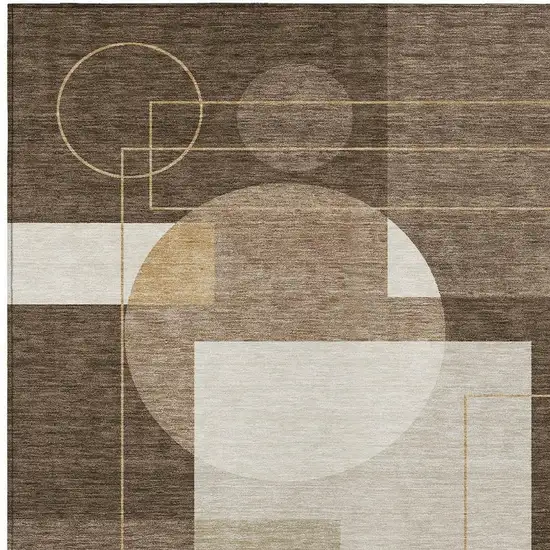 Chocolate And Brown Geometric Washable Indoor Outdoor Area Rug Photo 3