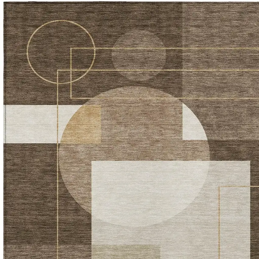 Chocolate And Brown Geometric Washable Indoor Outdoor Area Rug Photo 3