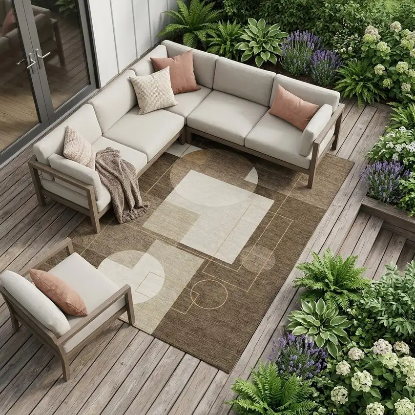 Chocolate And Brown Geometric Washable Indoor Outdoor Area Rug Photo 1