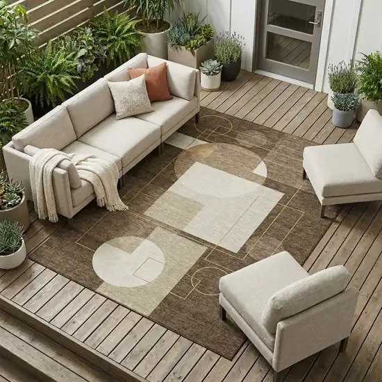 Chocolate And Brown Geometric Washable Indoor Outdoor Area Rug Photo 1