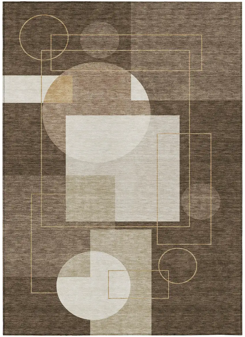 Chocolate And Brown Geometric Washable Indoor Outdoor Area Rug Photo 2
