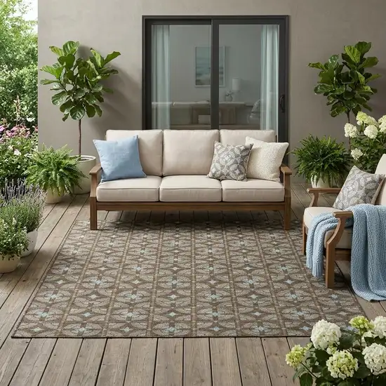Chocolate And Brown Geometric Washable Indoor Outdoor Area Rug Photo 1