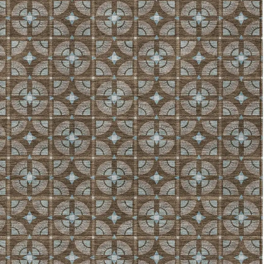 Chocolate And Brown Geometric Washable Indoor Outdoor Area Rug Photo 3