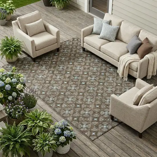 Chocolate And Brown Geometric Washable Indoor Outdoor Area Rug Photo 1