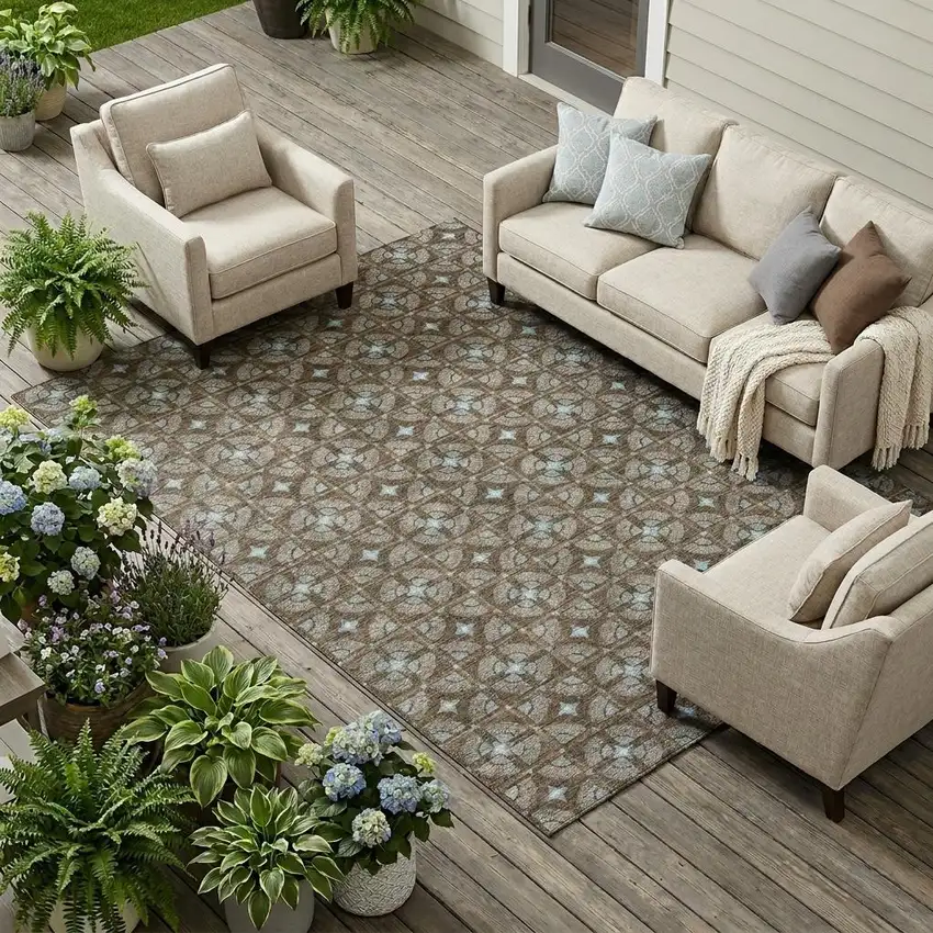 Chocolate And Brown Geometric Washable Indoor Outdoor Area Rug Photo 1