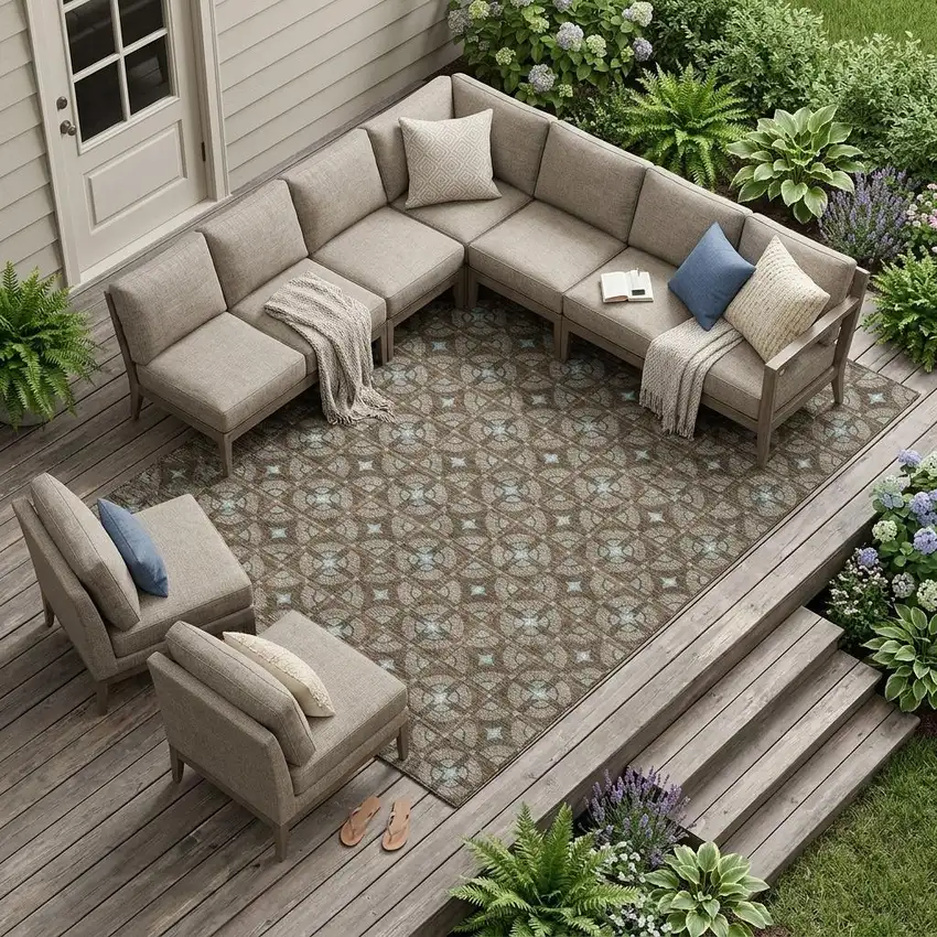 Chocolate And Brown Geometric Washable Indoor Outdoor Area Rug Photo 1