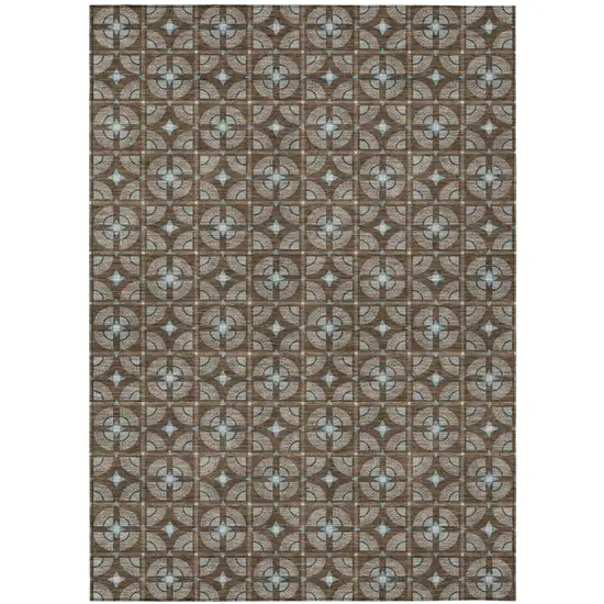 Chocolate And Brown Geometric Washable Indoor Outdoor Area Rug Photo 2