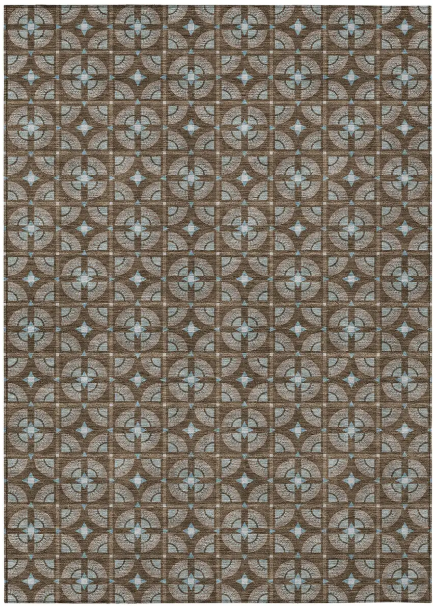 Chocolate And Brown Geometric Washable Indoor Outdoor Area Rug Photo 2
