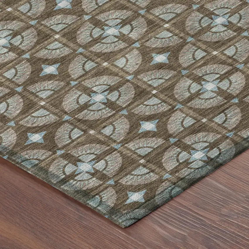 Chocolate And Brown Geometric Washable Indoor Outdoor Area Rug Photo 5