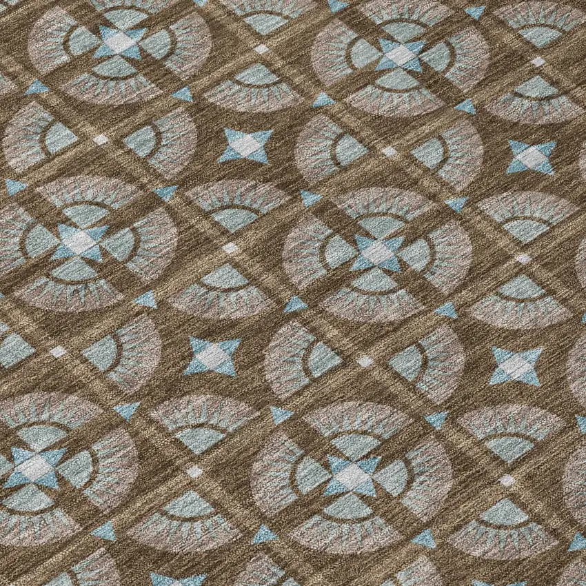 Chocolate And Brown Geometric Washable Indoor Outdoor Area Rug Photo 6