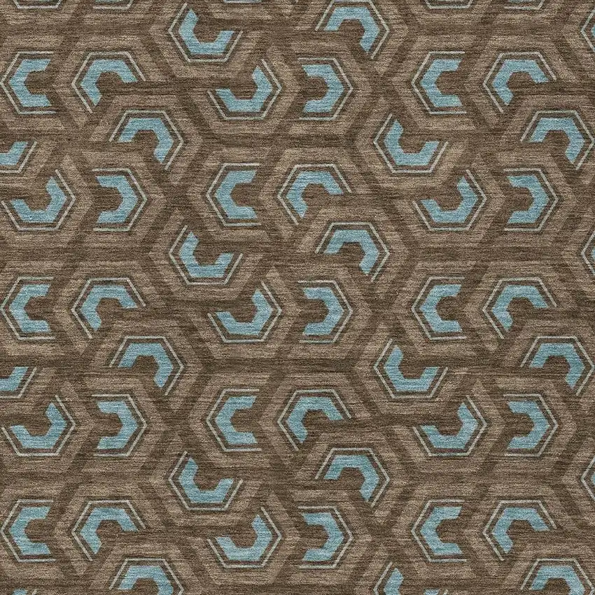 Chocolate And Brown Geometric Washable Indoor Outdoor Area Rug Photo 3