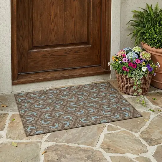 Chocolate And Brown Geometric Washable Indoor Outdoor Area Rug Photo 1