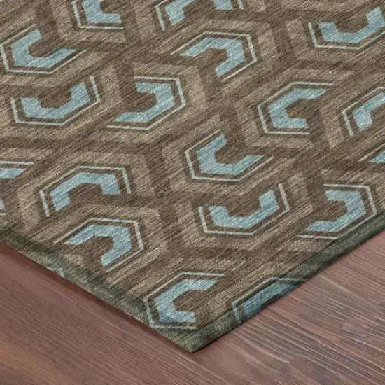 Chocolate And Brown Geometric Washable Indoor Outdoor Area Rug Photo 5