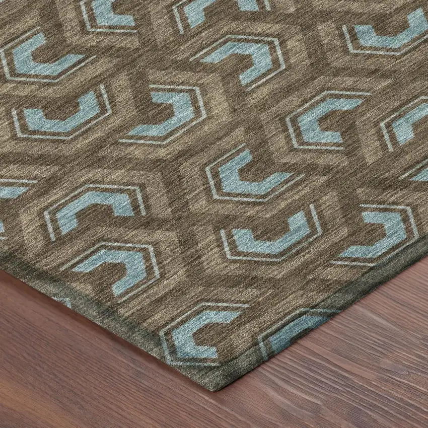 Chocolate And Brown Geometric Washable Indoor Outdoor Area Rug Photo 5