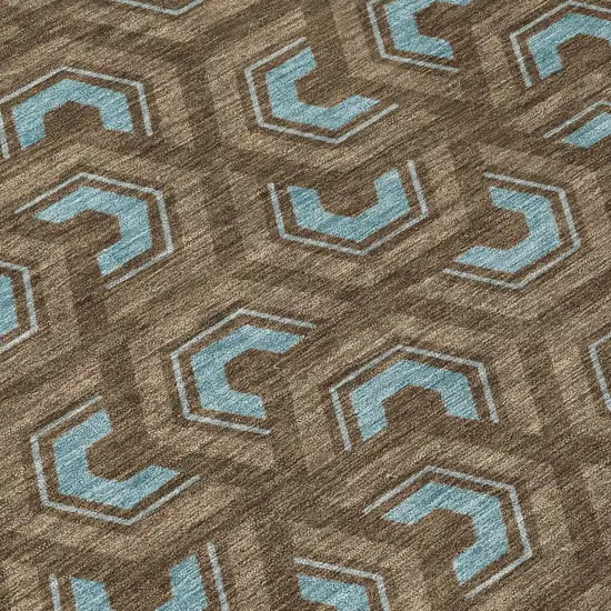 Chocolate And Brown Geometric Washable Indoor Outdoor Area Rug Photo 6