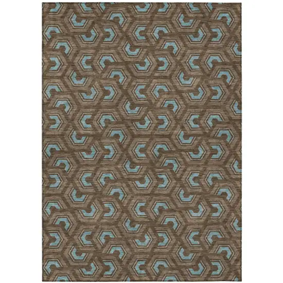Chocolate And Brown Geometric Washable Indoor Outdoor Area Rug Photo 2