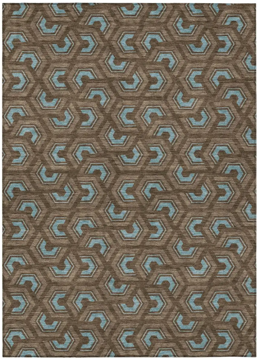 Chocolate And Brown Geometric Washable Indoor Outdoor Area Rug Photo 2