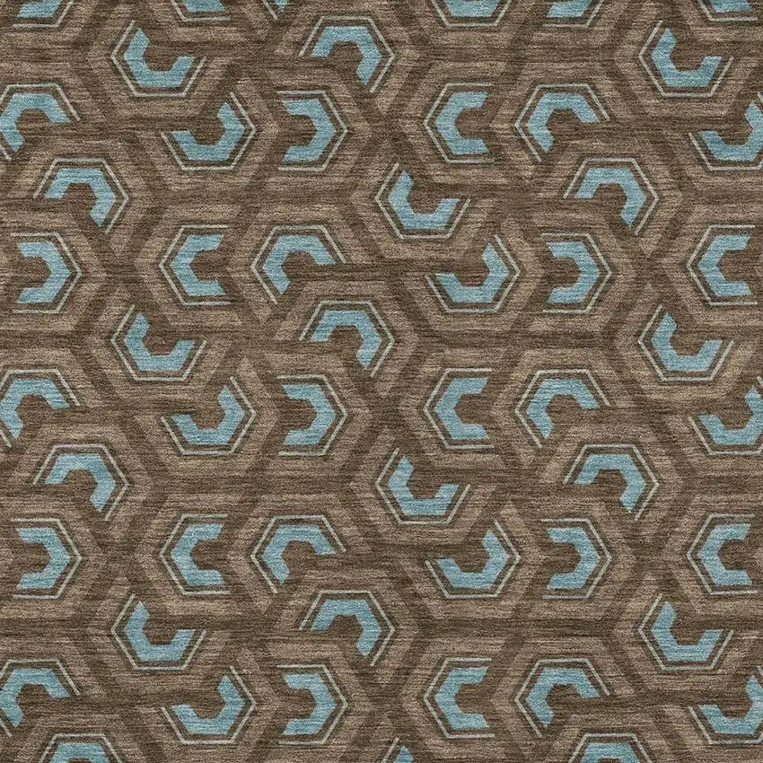Chocolate And Brown Geometric Washable Indoor Outdoor Area Rug Photo 3