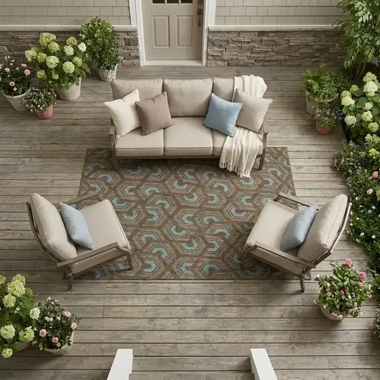 Chocolate And Brown Geometric Washable Indoor Outdoor Area Rug Photo 1