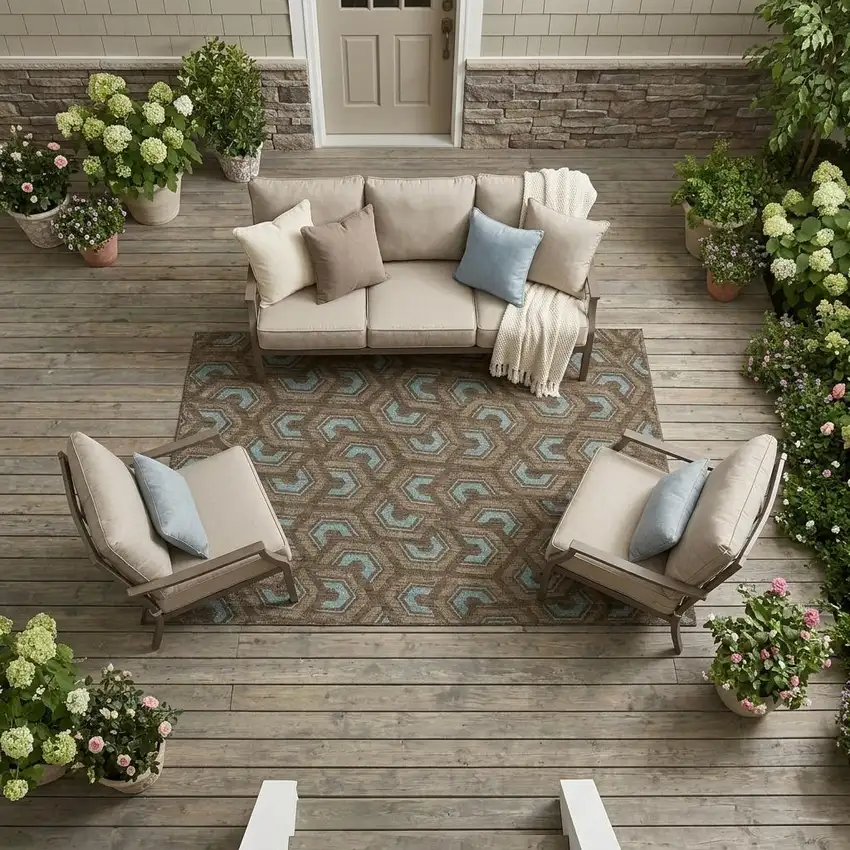 Chocolate And Brown Geometric Washable Indoor Outdoor Area Rug Photo 1