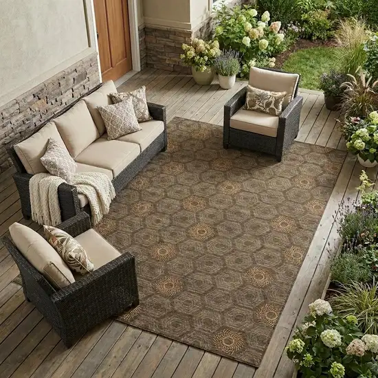 Chocolate And Brown Geometric Washable Indoor Outdoor Area Rug Photo 1