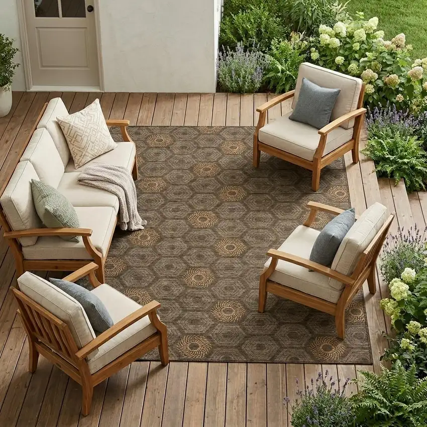 Chocolate And Brown Geometric Washable Indoor Outdoor Area Rug Photo 1