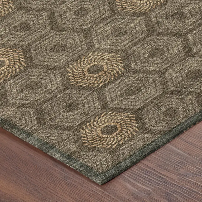 Chocolate And Brown Geometric Washable Indoor Outdoor Area Rug Photo 5
